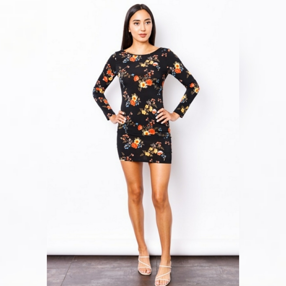 Black floral mini dress